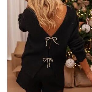 Elegant Black Sweater with Bow Details